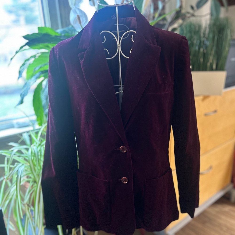 Vintage merlot velvet single breasted blazer